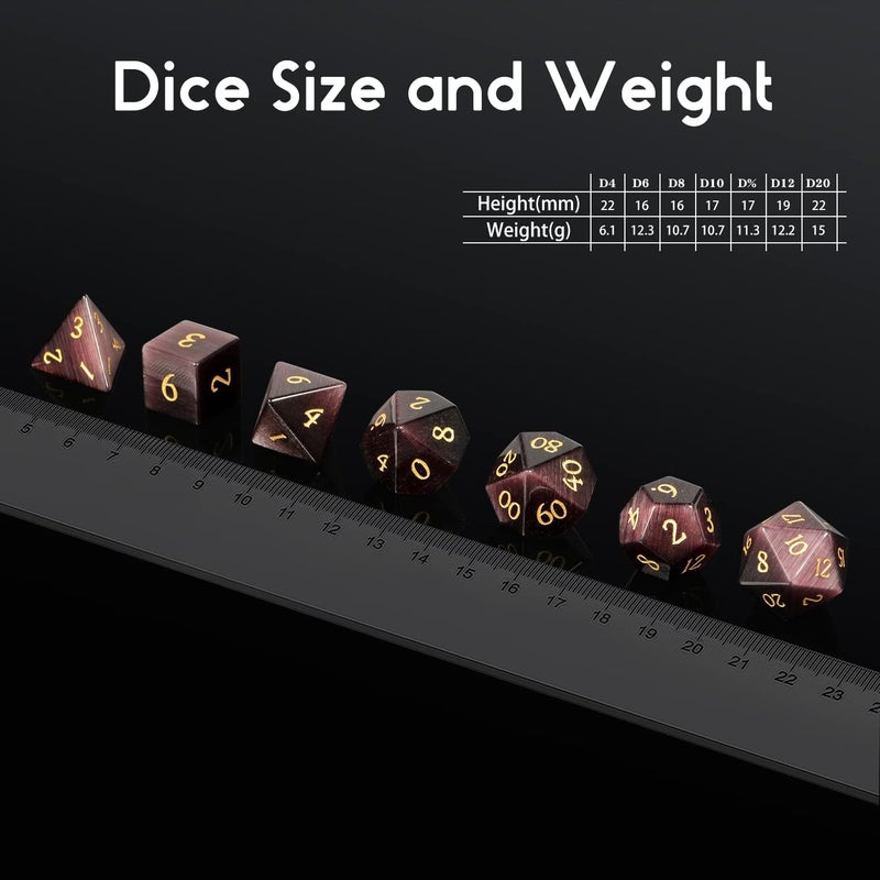 DNDND Gemstone D&D Dice 7 PCS Purple Cat's Eye Dice with Gorgeous Gift Case for DND Dungeons and Dragon Table Game (Purple Cat's Eye) - Image 4